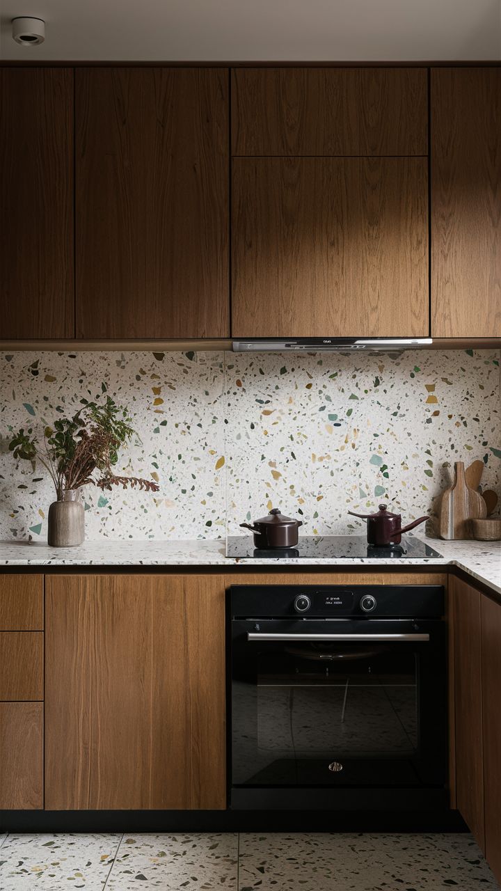 Mẫu gạch terrazzo ốp lát nhà bếp giúp dễ vệ sinh dầu mỡ