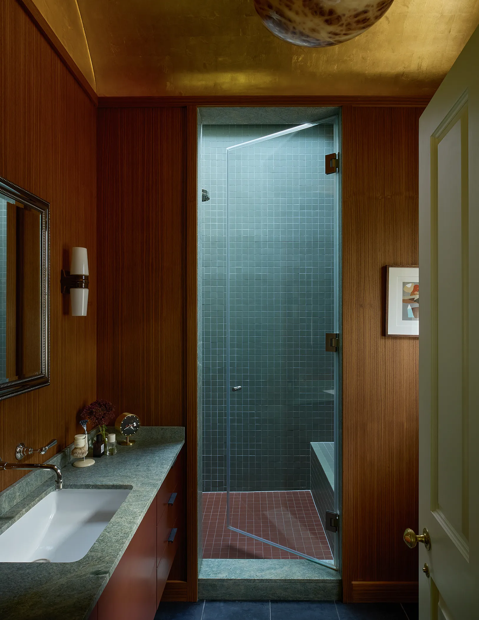 Gạch mosaic vuông nhỏ tông xanh trầm