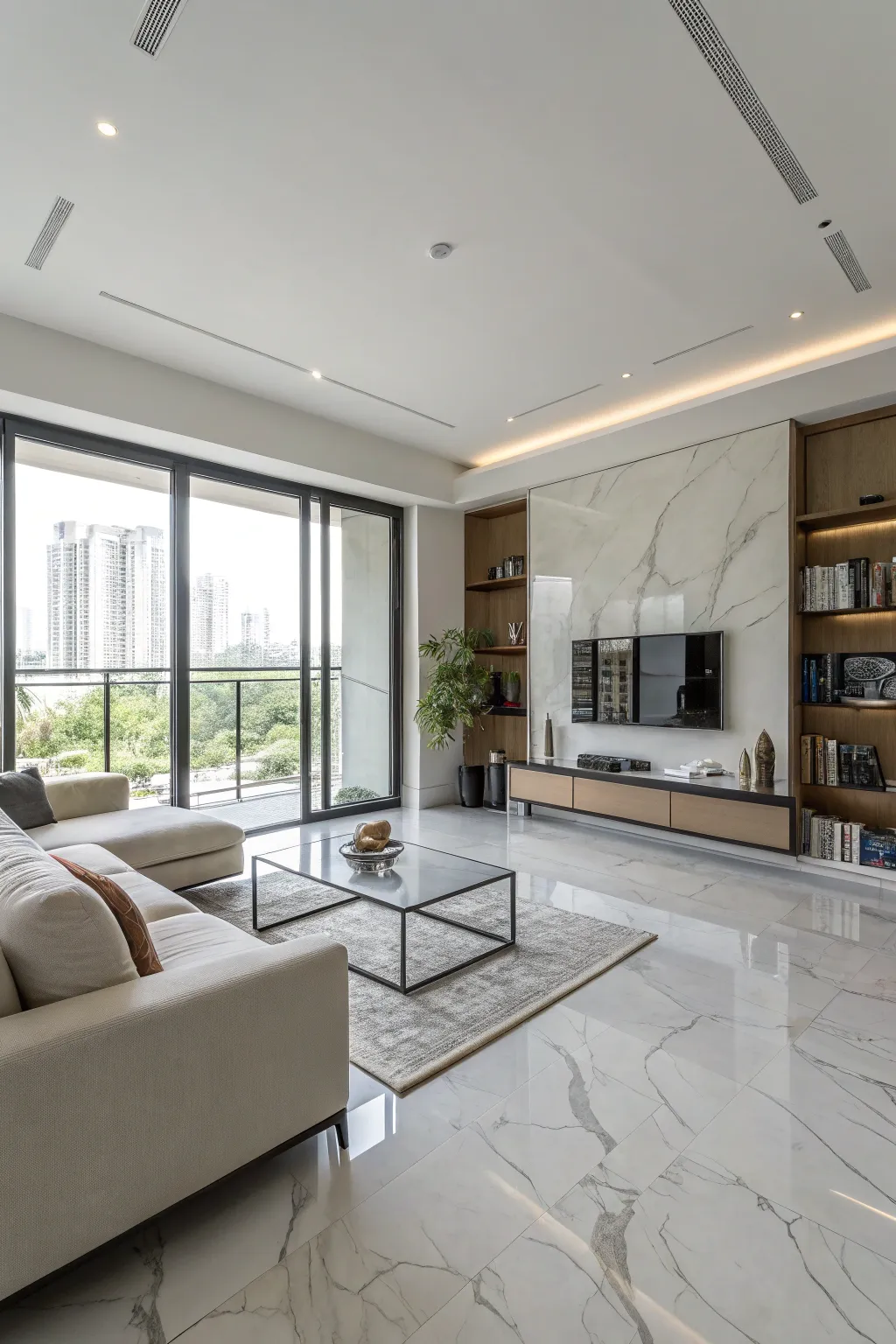 Thiết kế tối giản làm nổi bật vẻ sang trọng của sàn đá cẩm thạch.