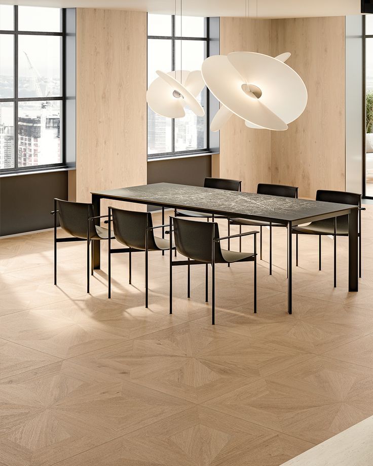 Gạch giả gỗ 80x80 lát nền khu bàn ăn