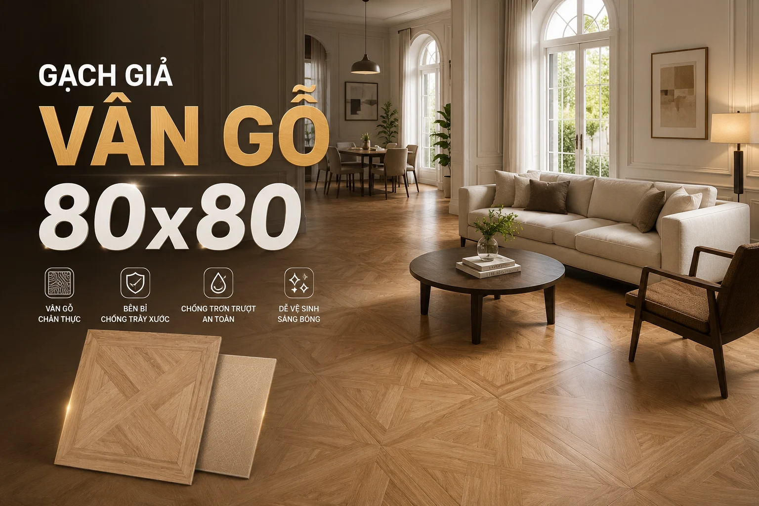 Gạch giả vân gỗ 80x80cm