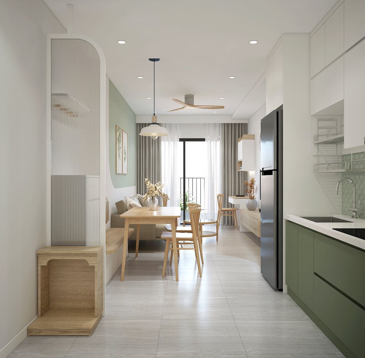 Gạch lát sàn màu sáng chung cư nhỏ