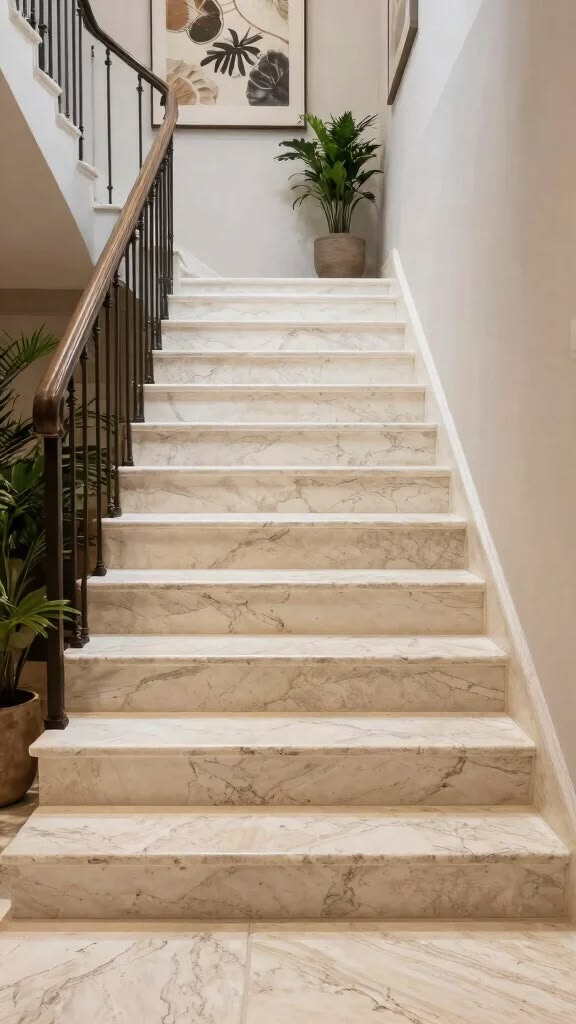 Đá nung kết ốp cầu thang vân Arabescato Sintered