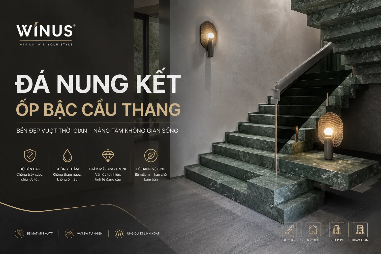 Đá nung kết ốp cầu thang
