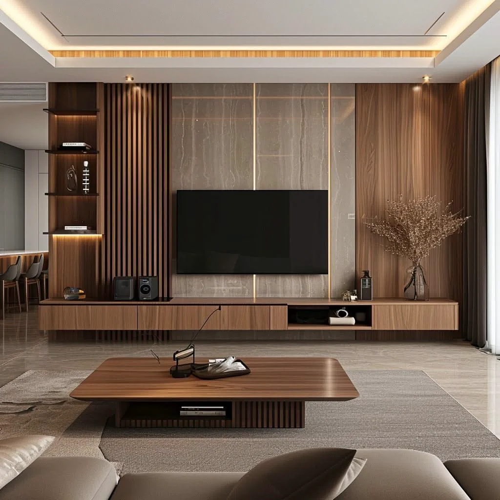 Đá nung kết travertine bóng ốp vách tivi