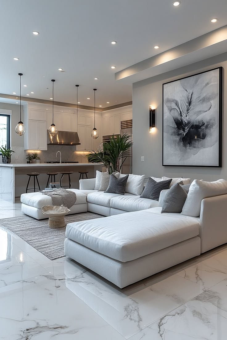 Gạch lát nền phòng khách màu trắng