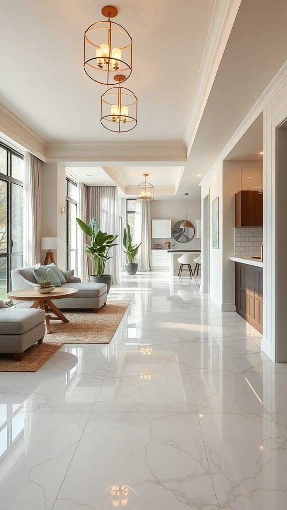 Gạch lát nền phòng khách màu trắng